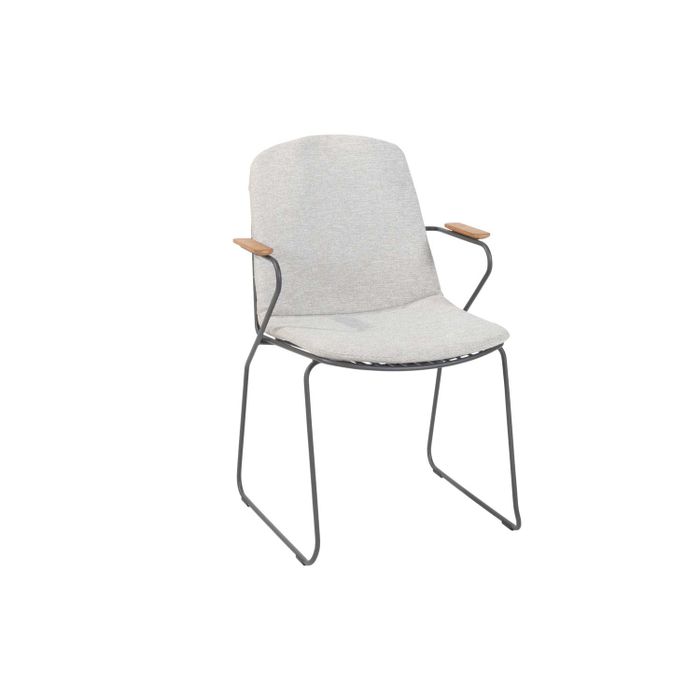 Dining tuinstoel van aluminium met teakhout - zijaanzicht