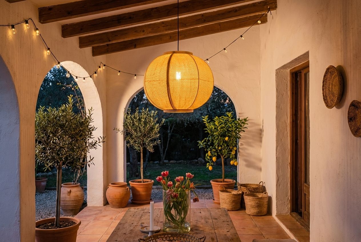 Oosterse hanglamp naturel stof 48 cm - Rob