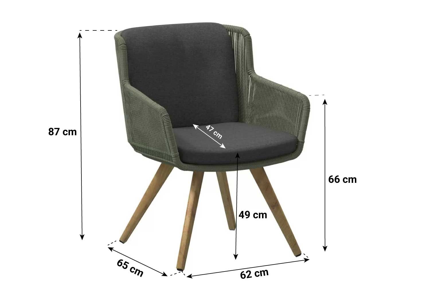 Flores dining chair Teak legs Green with 2 cushions