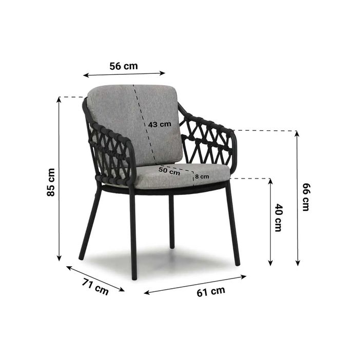 Dining tuinstoel met afmetingen - antraciet aluminium met rope Dining tuinstoel met afmetingen - antraciet aluminium met rope