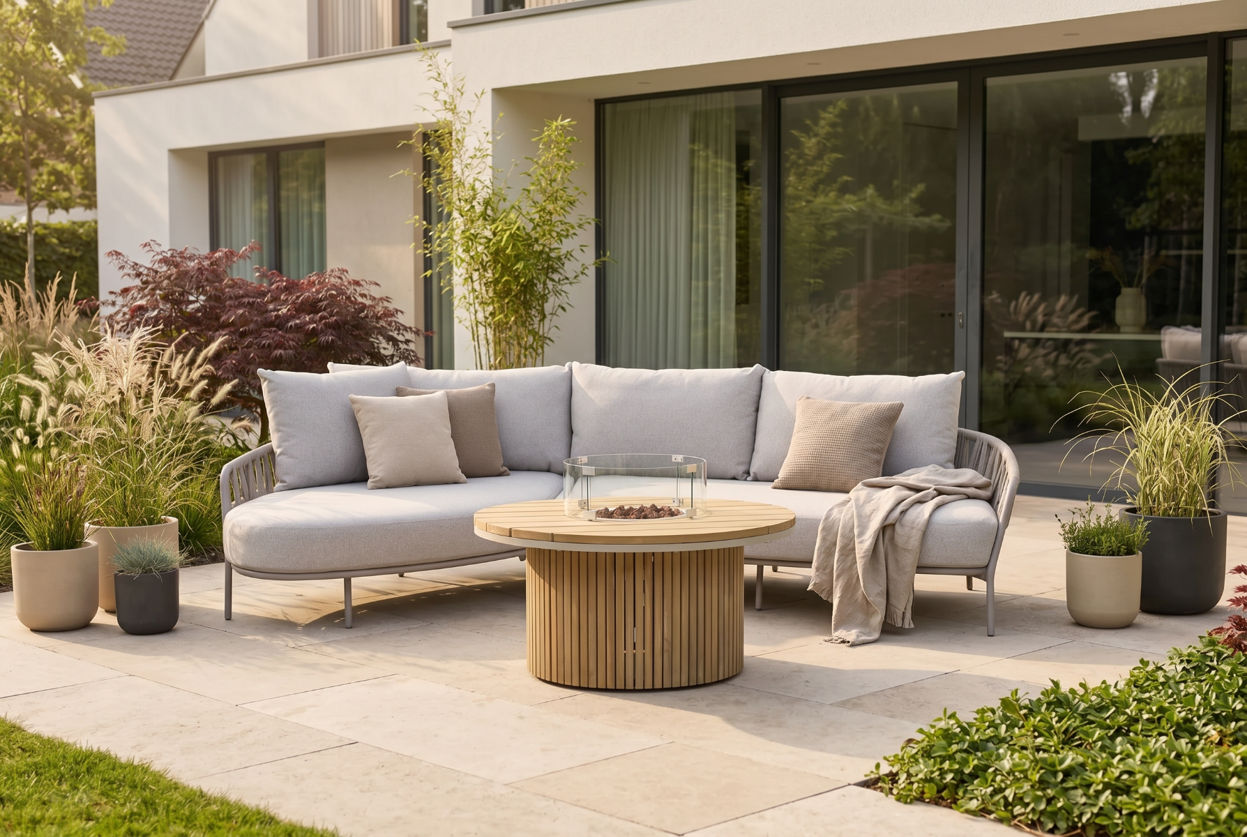 4 Seasons Outdoor Calma/Fire Nest 110 cm hoek loungeset 3-delig