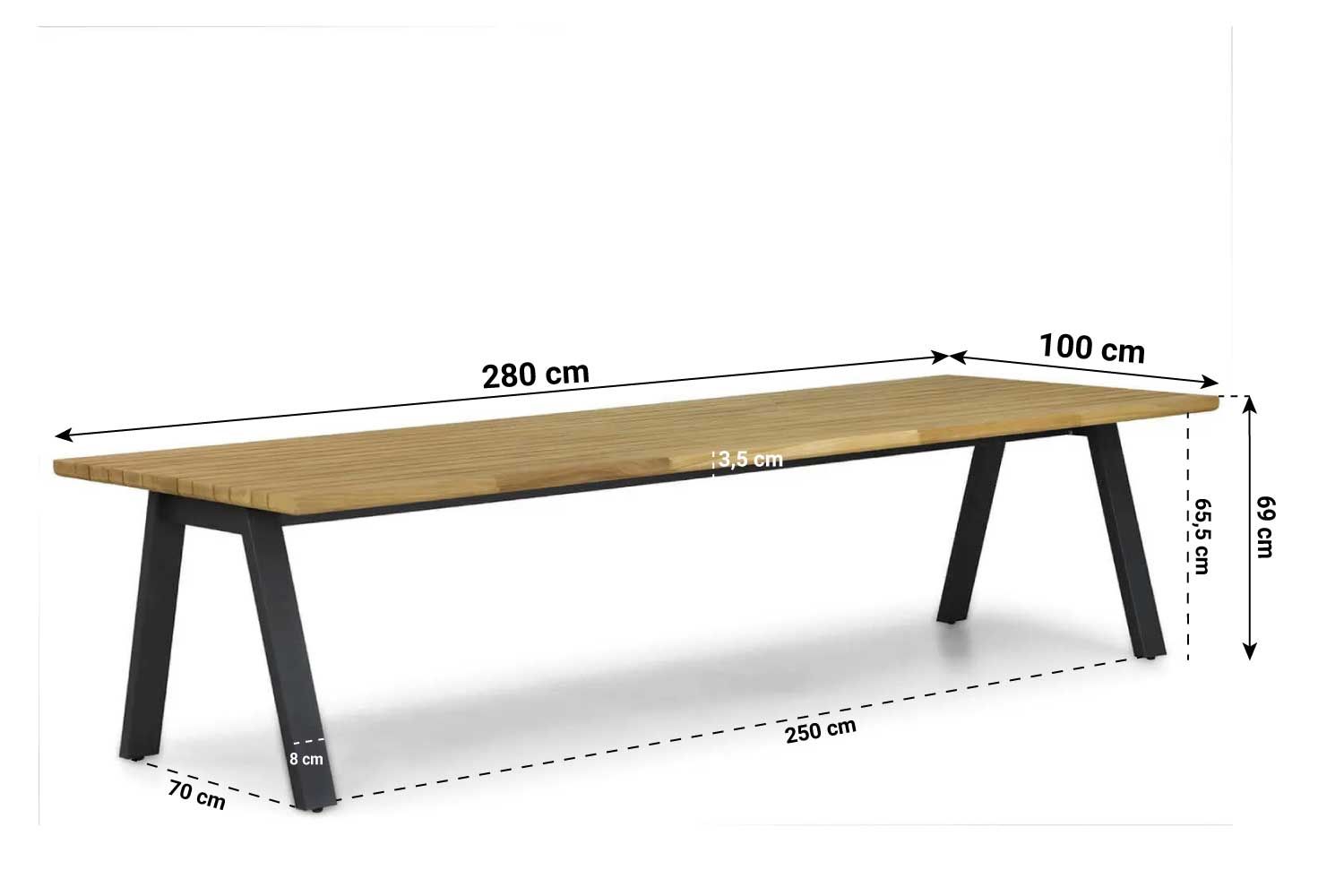 4 Seasons Outdoor Ambassador dining tuintafel laag 280 x 100 cm
