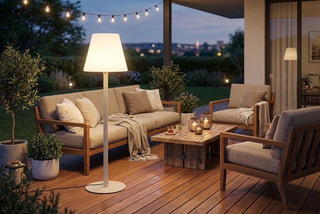 Moderne buiten vloerlamp beige met witte kap IP44 - Big Virginia