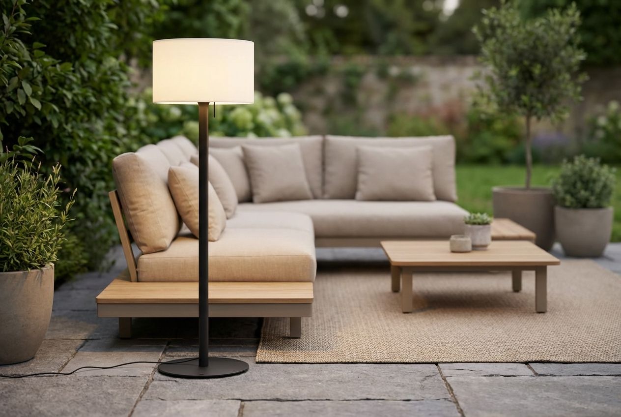 Moderne buiten vloerlamp zwart met witte kap IP44 - Mississippi