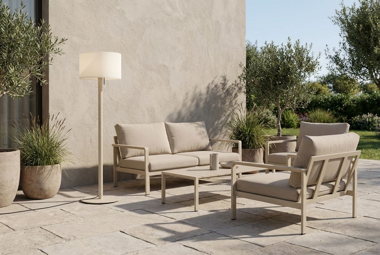 Scandinavische buiten vloerlamp beige met witte kap IP44 - Mississippi