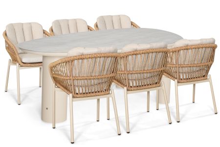 De Laan Malaga/Guave 240x120 cm dining tuinset 7-delig