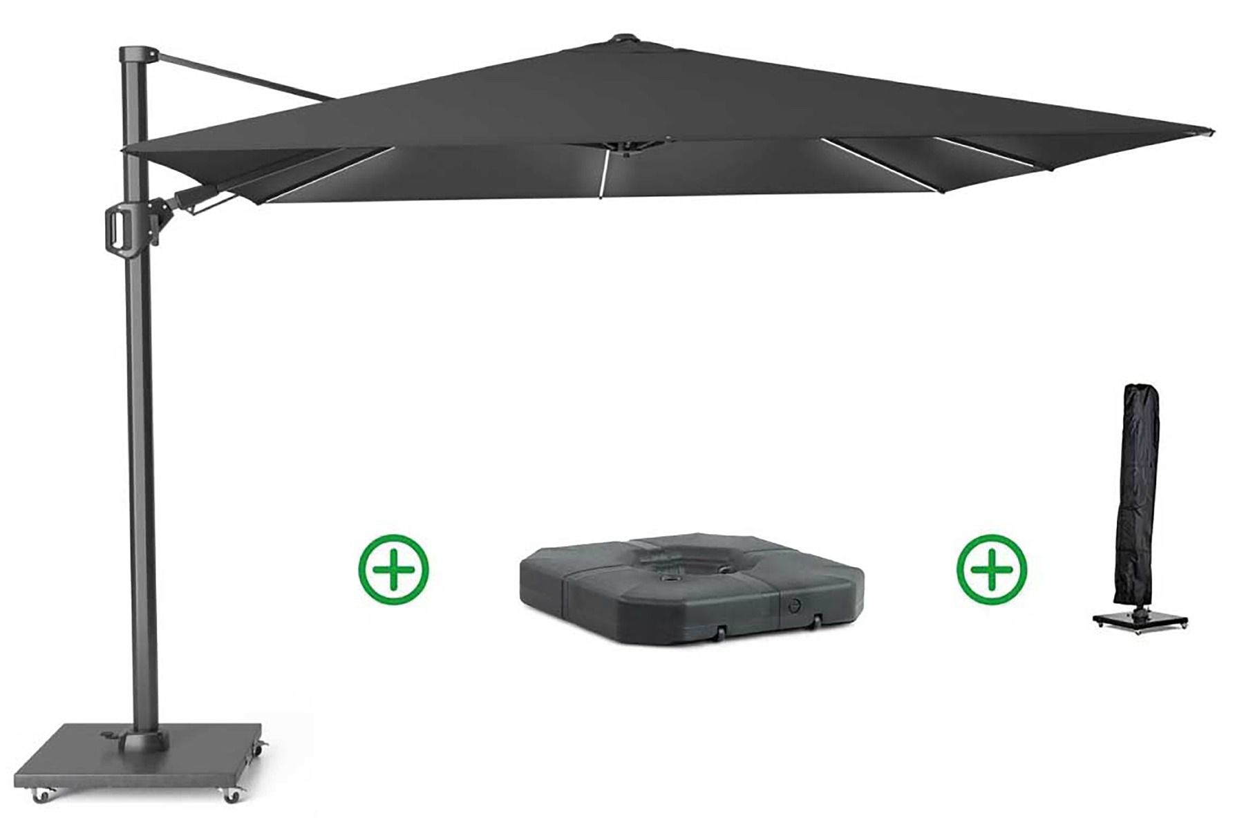 Platinum Challenger zweefparasol 3x3m T2 (incl. voet + hoes) anthracite GLOW