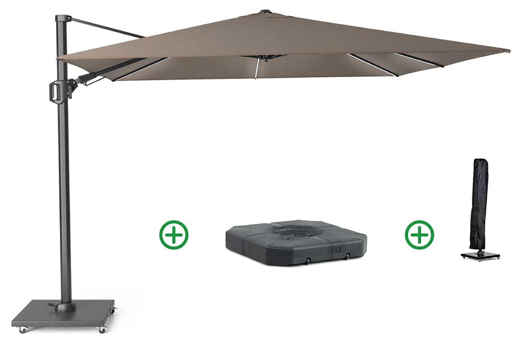 Platinum Challenger zweefparasol 3x3m T2 premium (incl. voet + hoes) havana