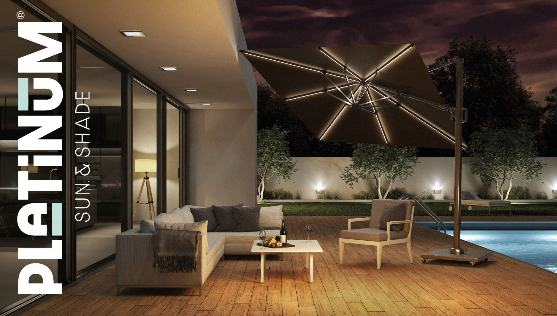 Platinum Challenger telescope zweefparasol 3x3m T2 premium (excl. voet) havana GLOW thumbnail