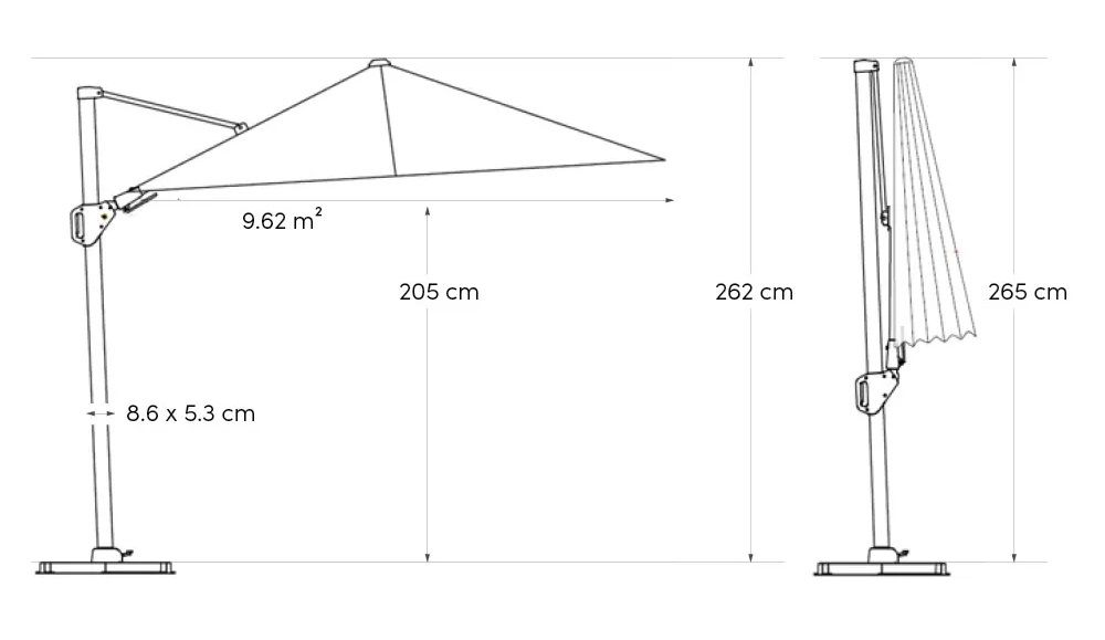 Platinum Challenger telescope zweefparasol 3x3m T2 premium (excl. voet) havana GLOW