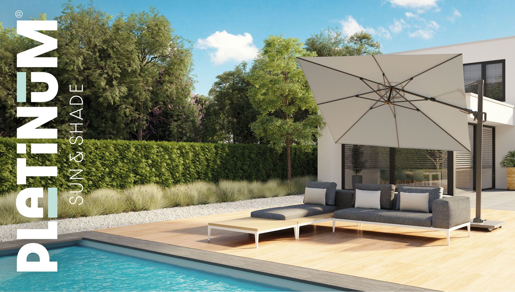 Platinum Challenger zweefparasol T2 premium 3.5x2.6m (excl. voet) champagne