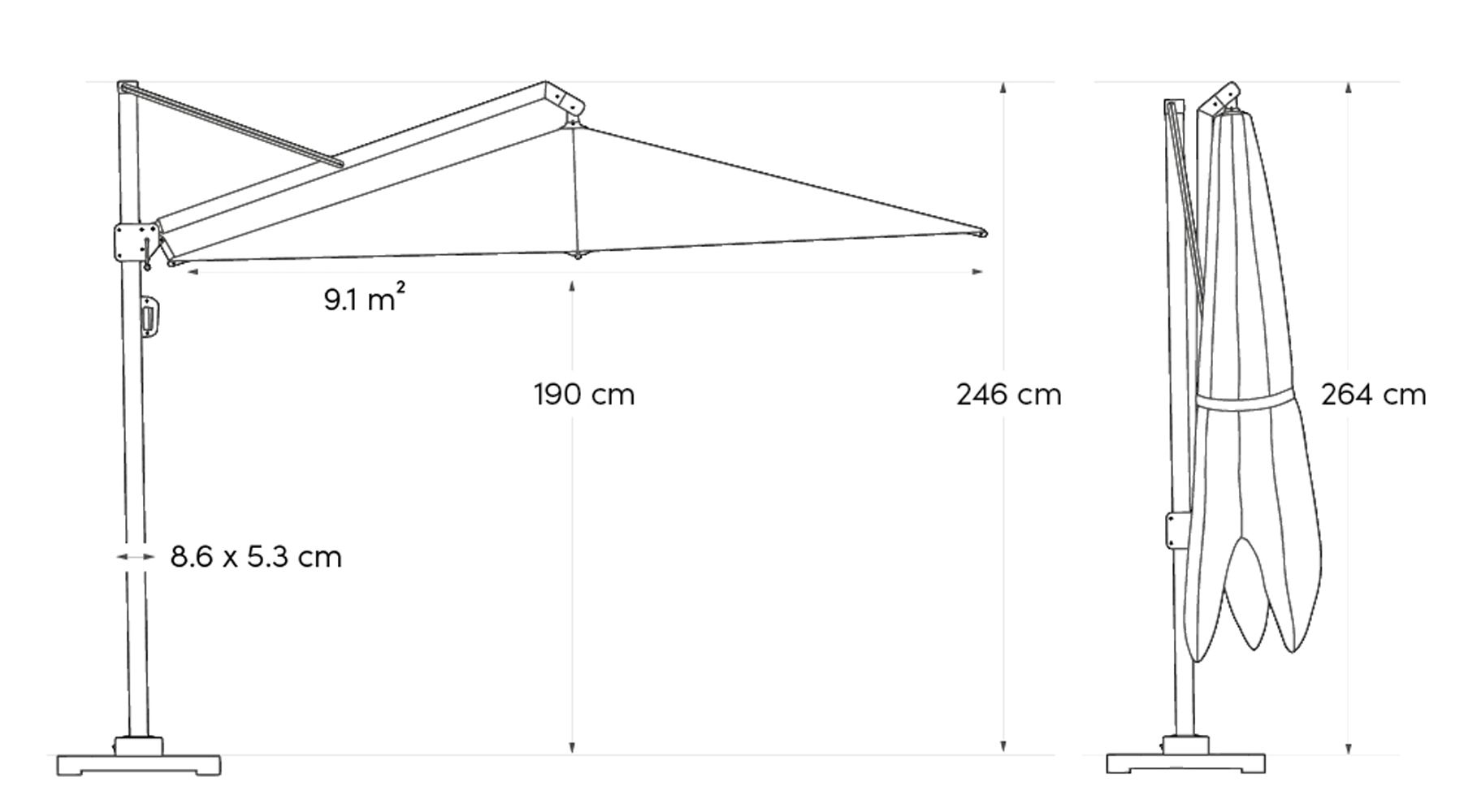 Platinum Challenger zweefparasol T2 premium 3.5x2.6m