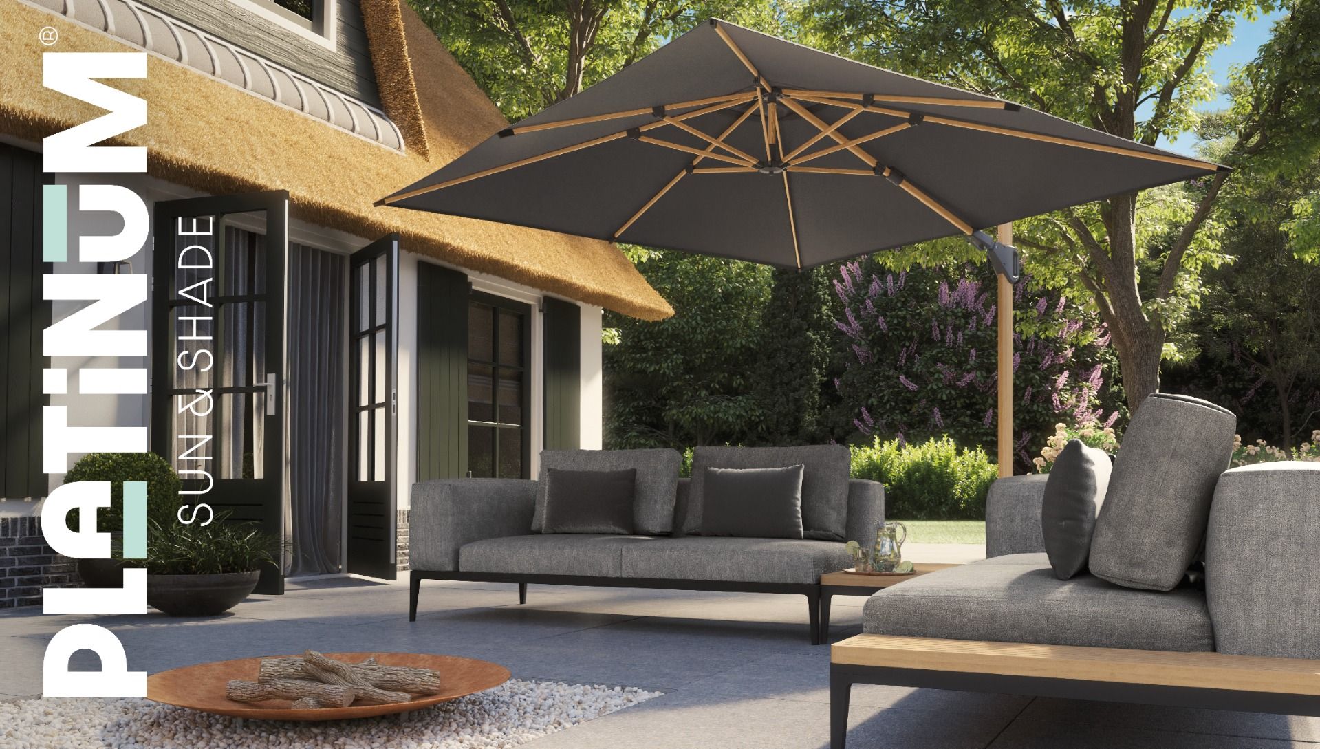 Platinum Challenger zweefparasol 4x3m T1 premium (excl. voet) faded black thumbnail