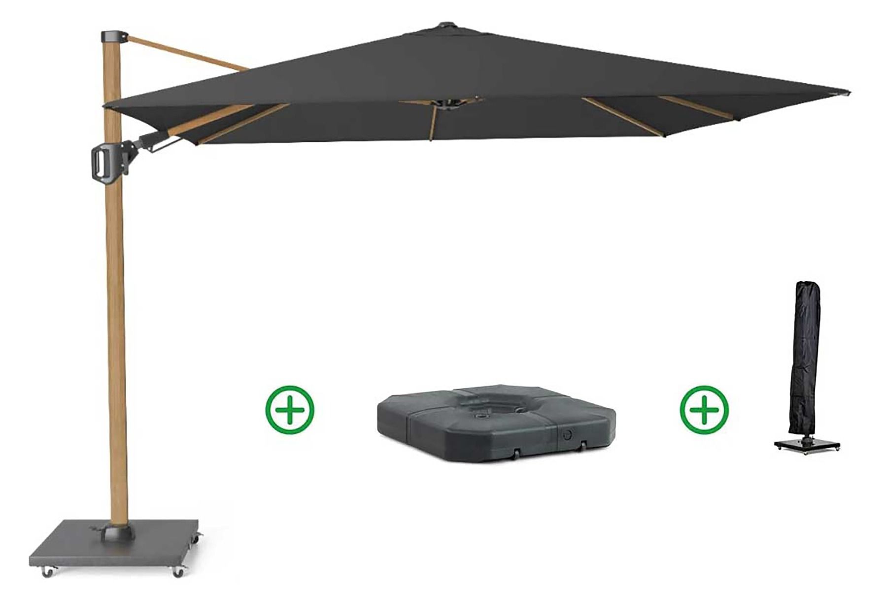 Platinum Challenger zweefparasol 3x3m T2 premium teaklook frame (incl. voet + hoes) faded black