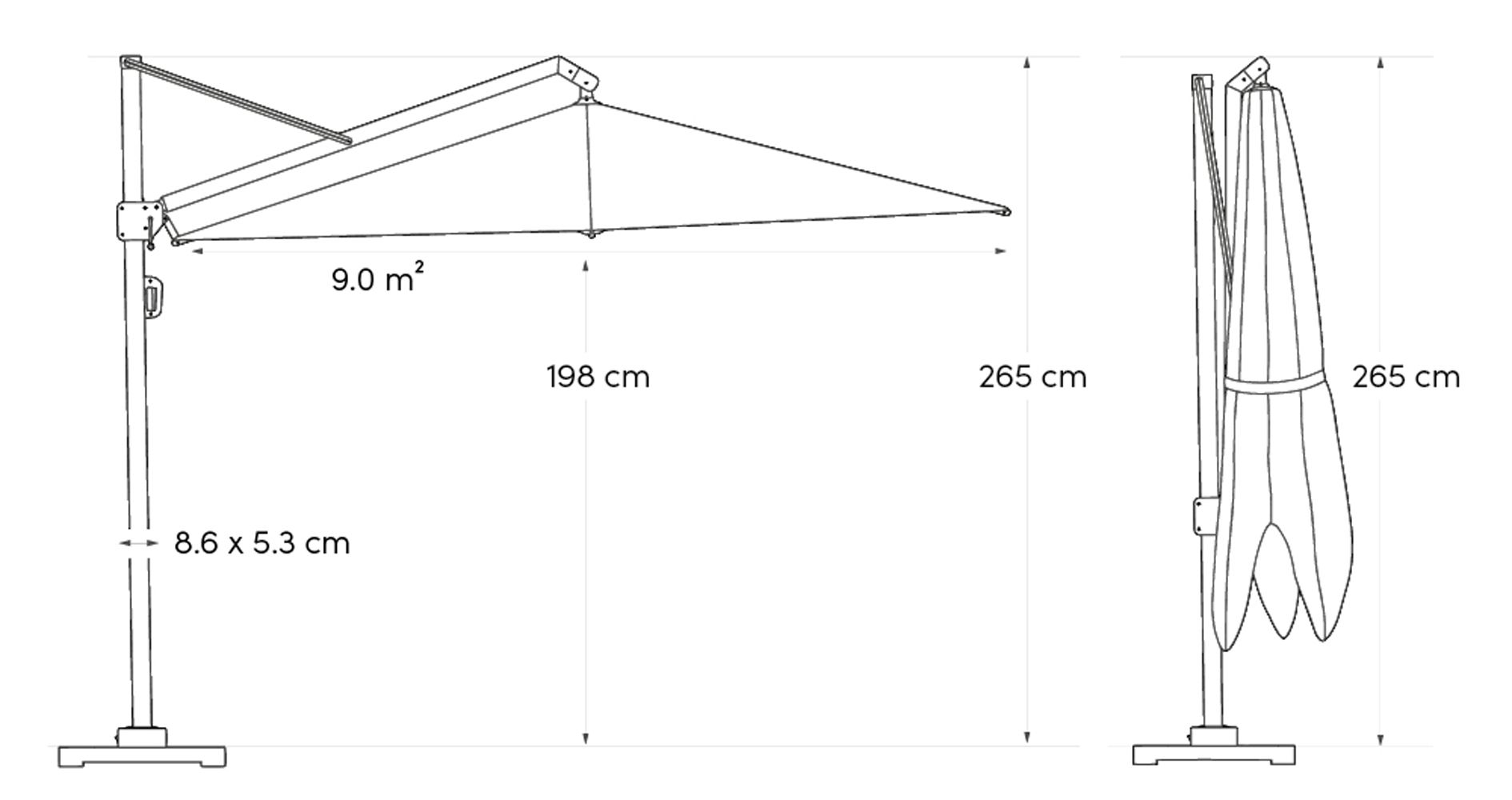 Platinum Challenger zweefparasol 3x3m  T2 wit frame (excl. voet) manhattan thumbnail