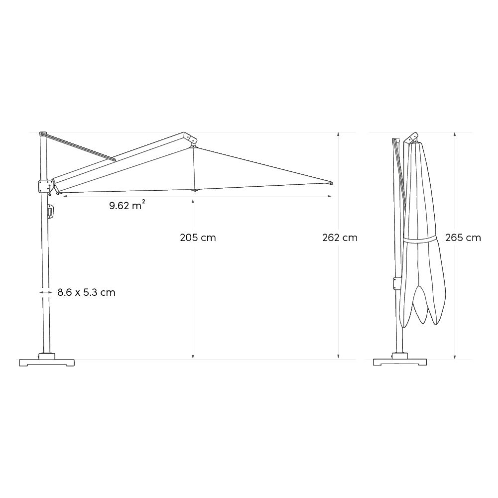 Platinum Challenger zweefparasol 3.5m T2 premium (excl. voet) havana thumbnail