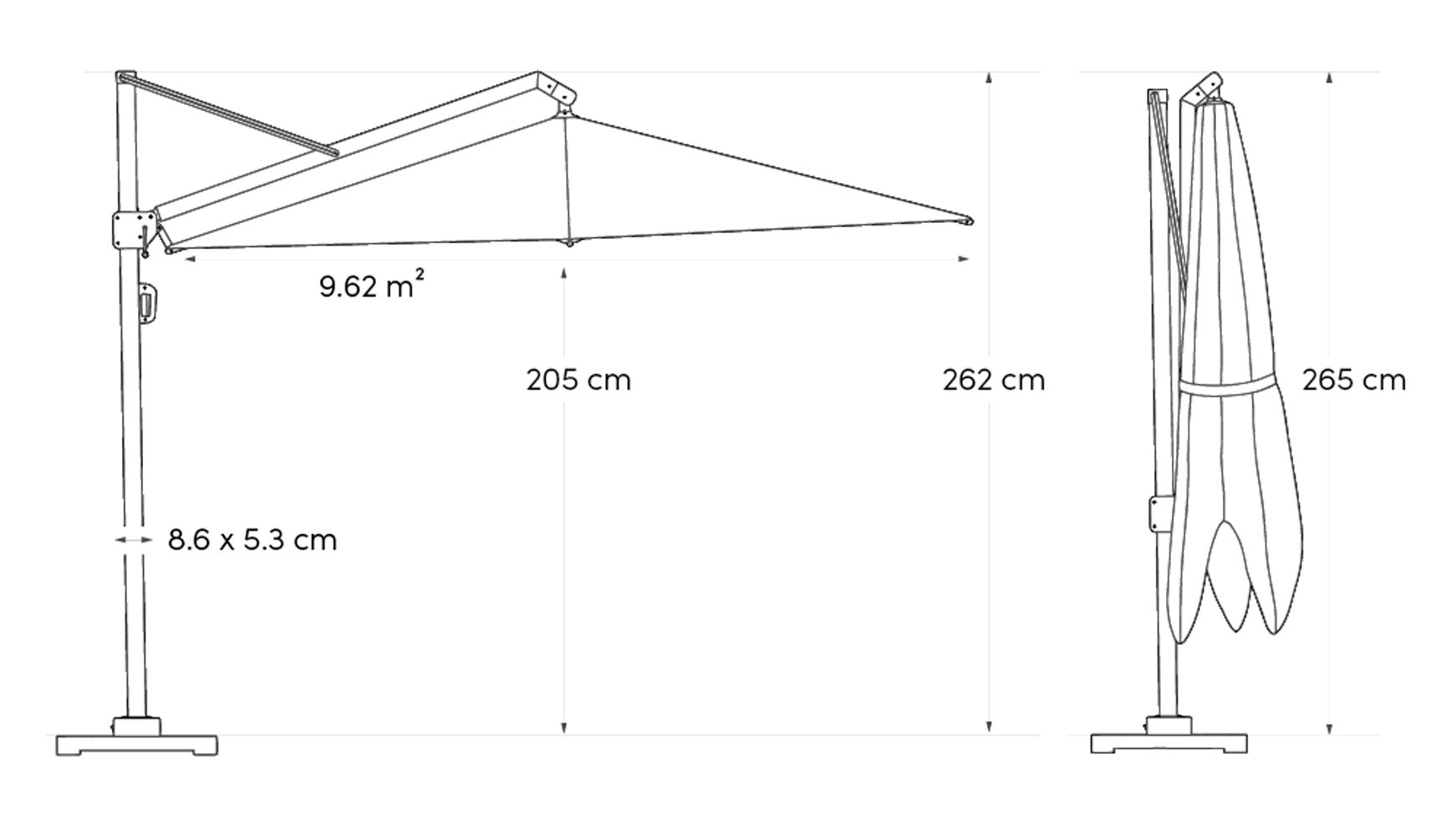 Platinum Challenger zweefparasol 3.5m T2 premium (incl. voet + hoes) manhattan thumbnail