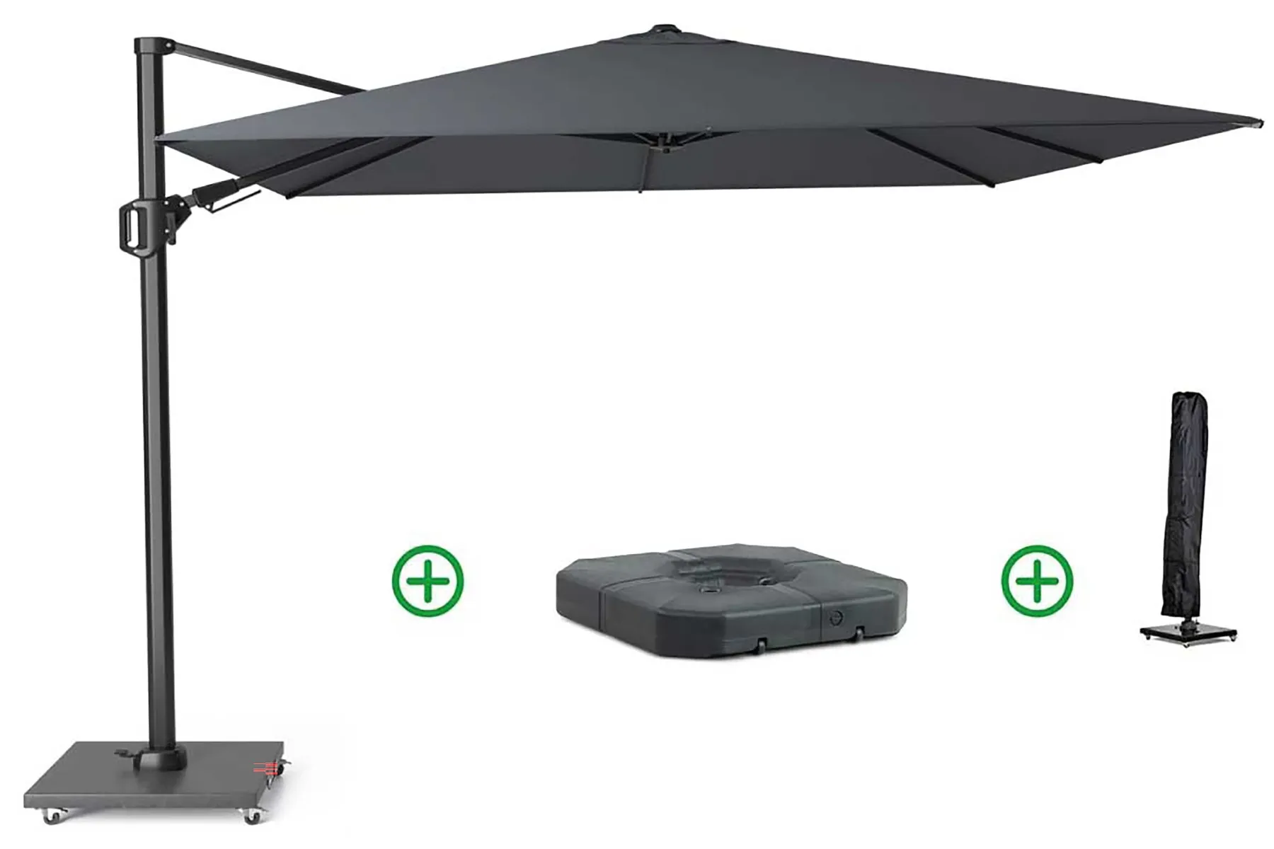 Platinum Challenger zweefparasol 3x3m T2 (incl. voet + hoes) anthracite