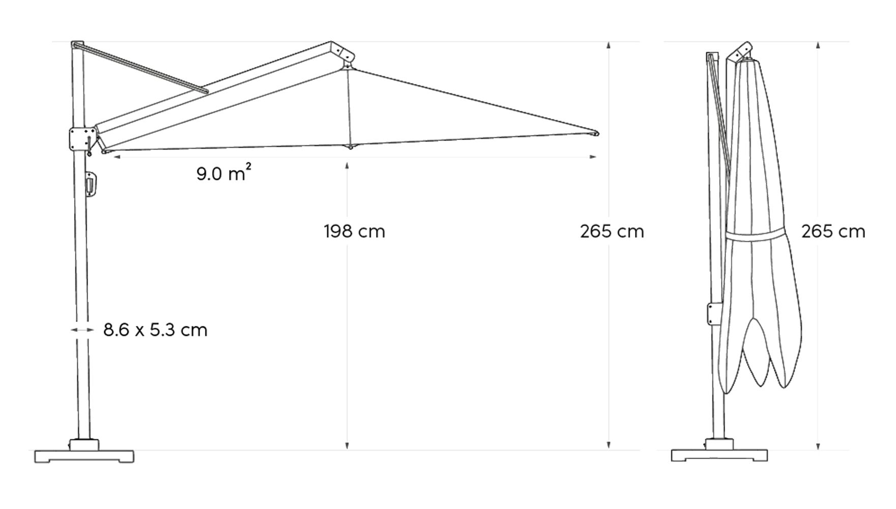 Platinum Challenger zweefparasol 3x3m T2 (incl. voet + hoes) anthracite