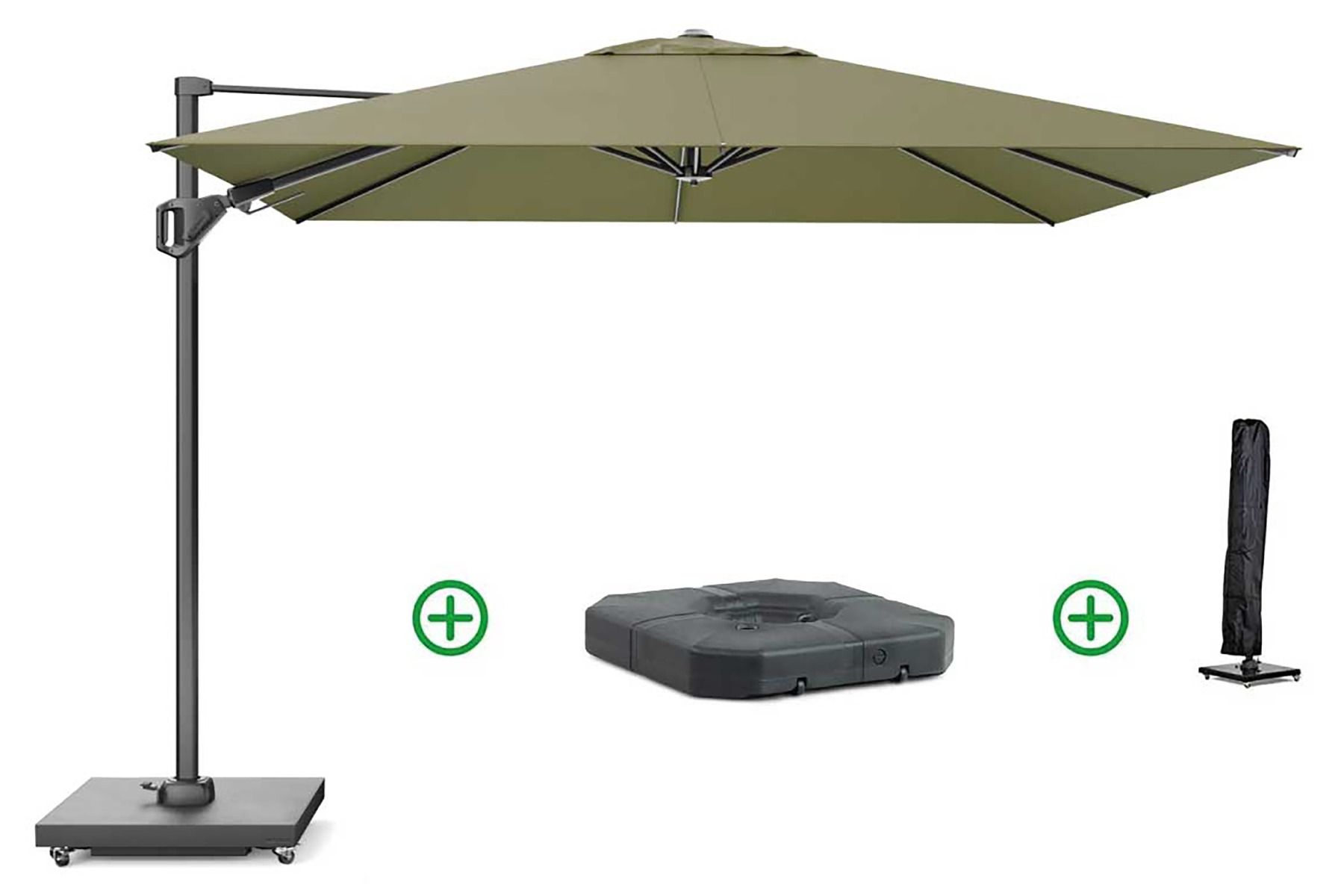 Platinum Challenger zweefparasol 3x3m T2 premium (incl. voet + hoes) lush green