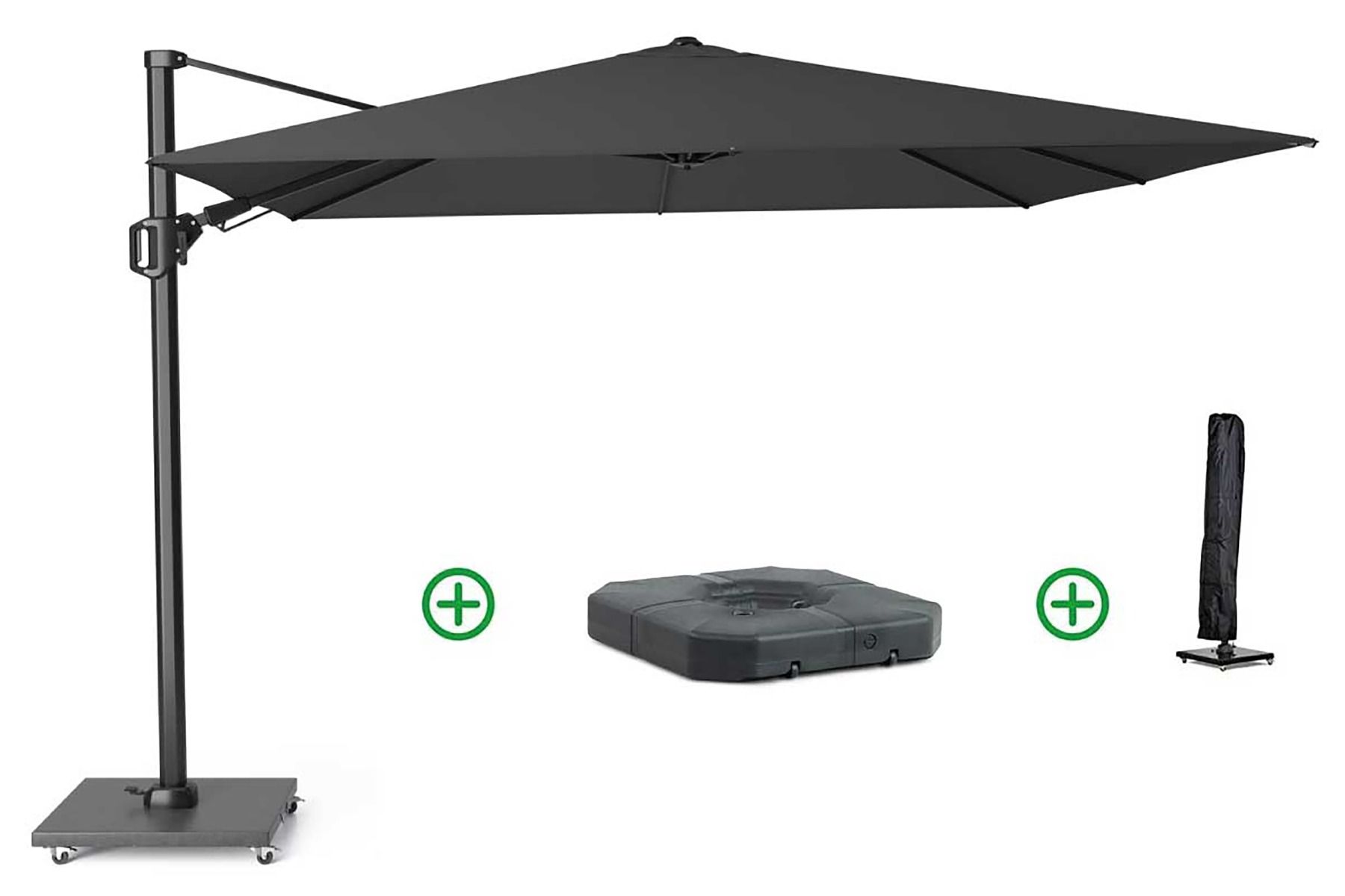 Platinum Challenger zweefparasol 3x3mT2 premium (incl. voet + hoes) faded black