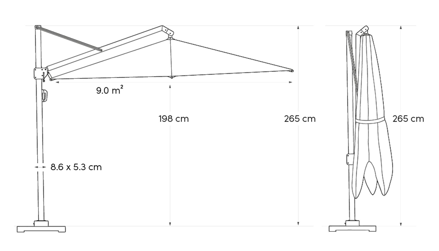 Platinum Challenger zweefparasol 3x3m T2 premium (excl. voet) havana