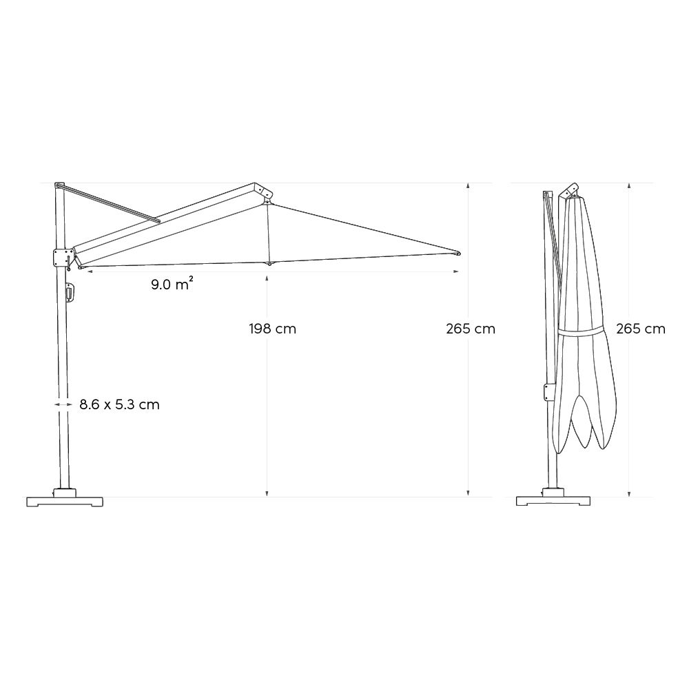 Platinum Challenger zweefparasol 3x3m T2 premium (excl. voet) thumbnail
