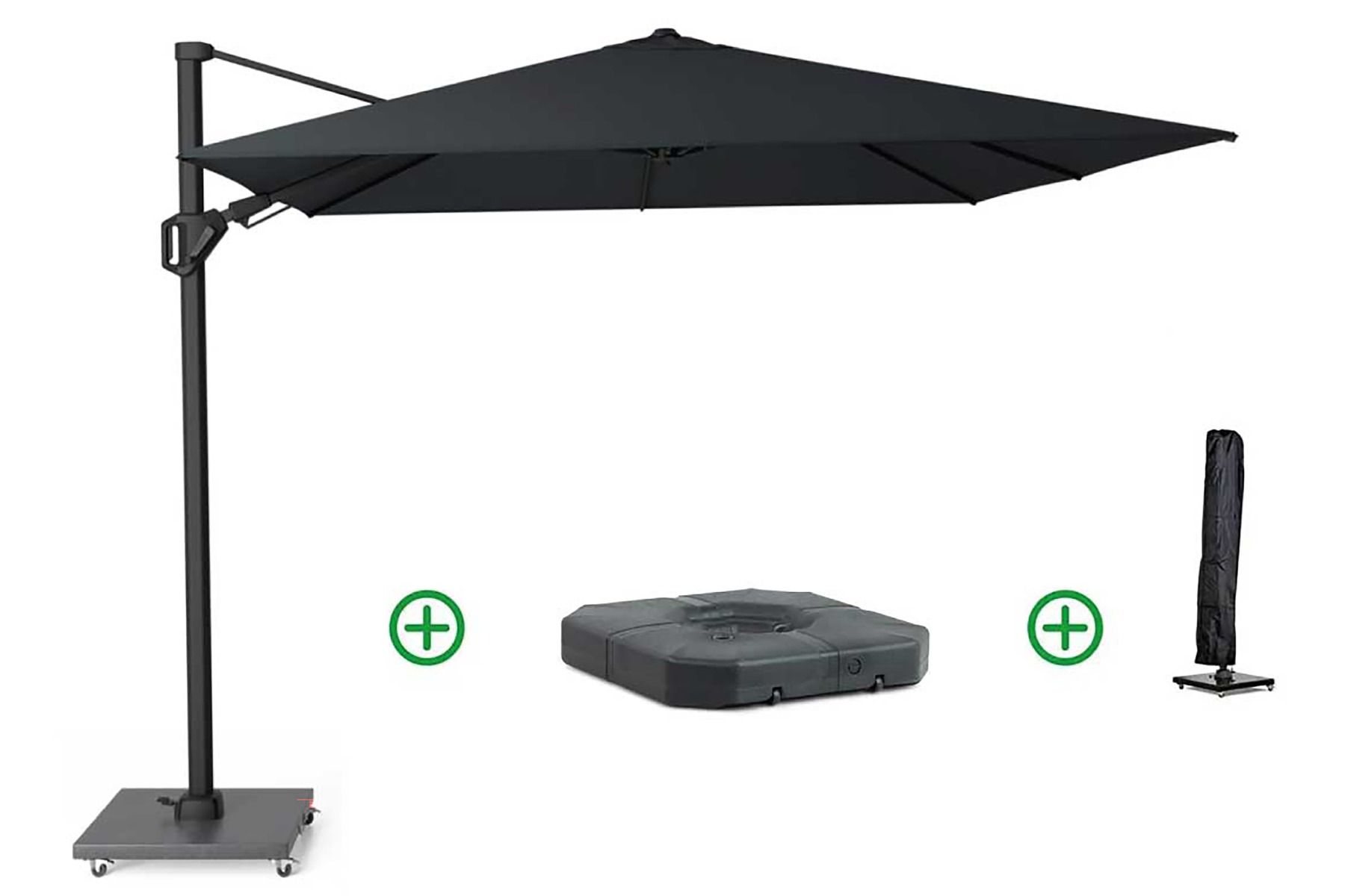 Platinum Challenger zweefparasol 3x3m T2 premium (incl. voet + hoes) jet black