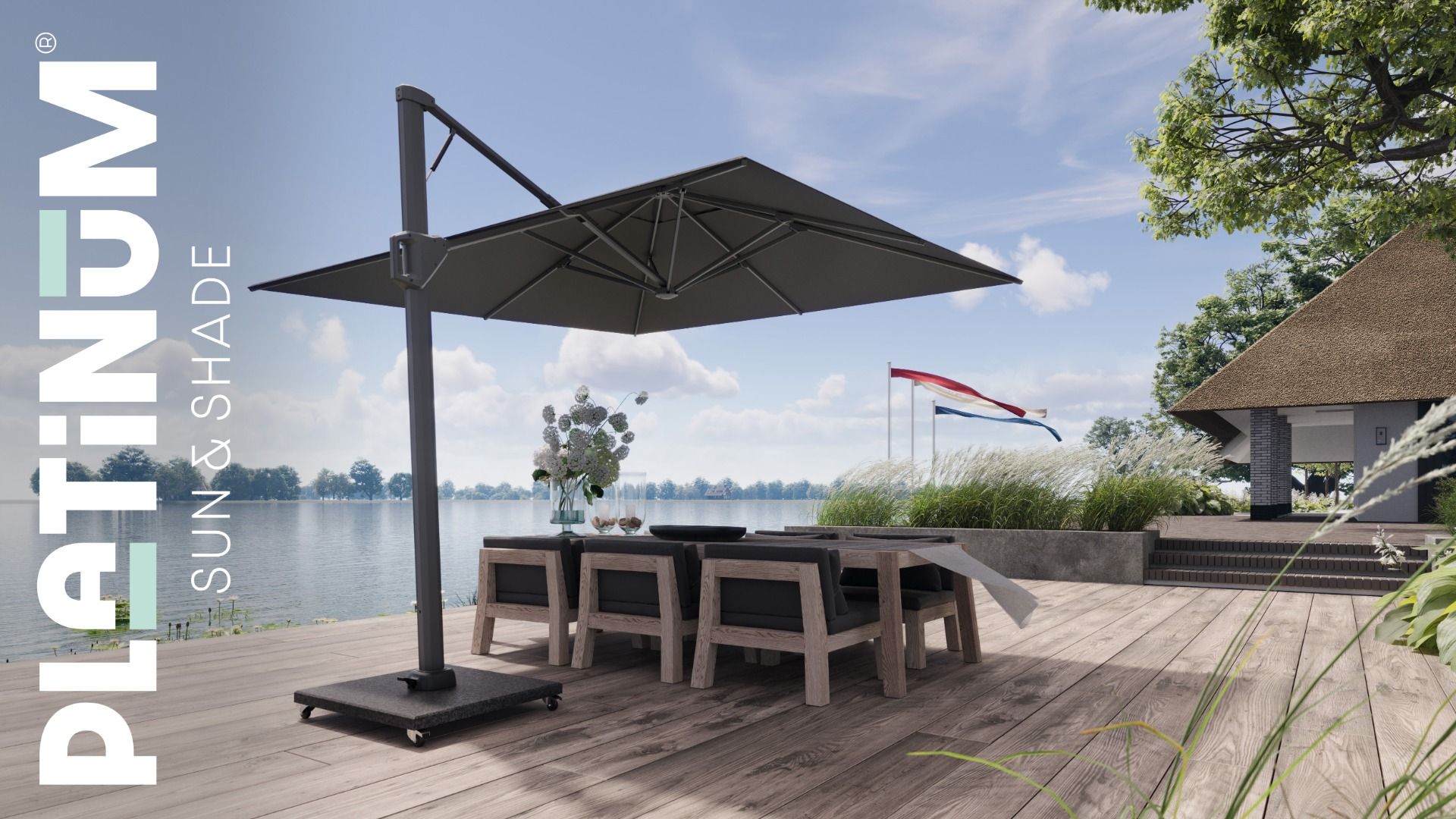 Platinum Beaufort premium zweefparasol 3.2 x3.2 m (excl.voet) thumbnail