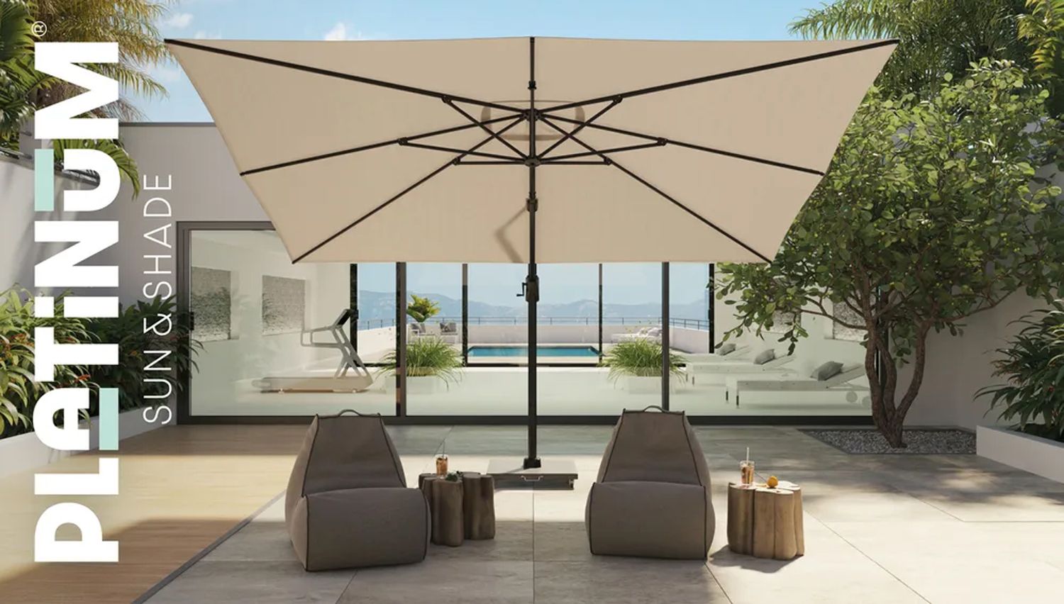 Platinum Challenger zweefparasol 4x3m T1 premium (excl.voet) champagne
