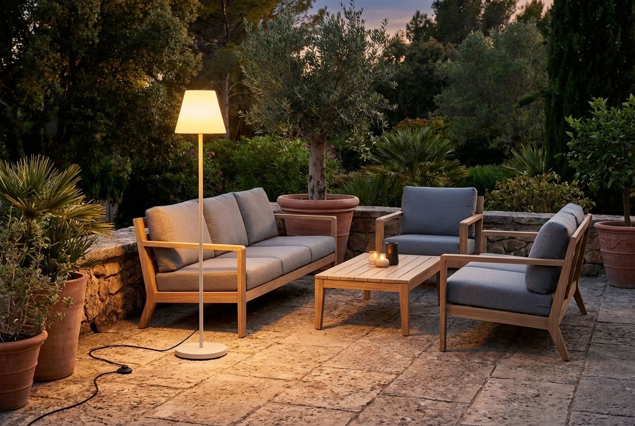 Buiten vloerlamp beige met witte kap IP65 - Virginia