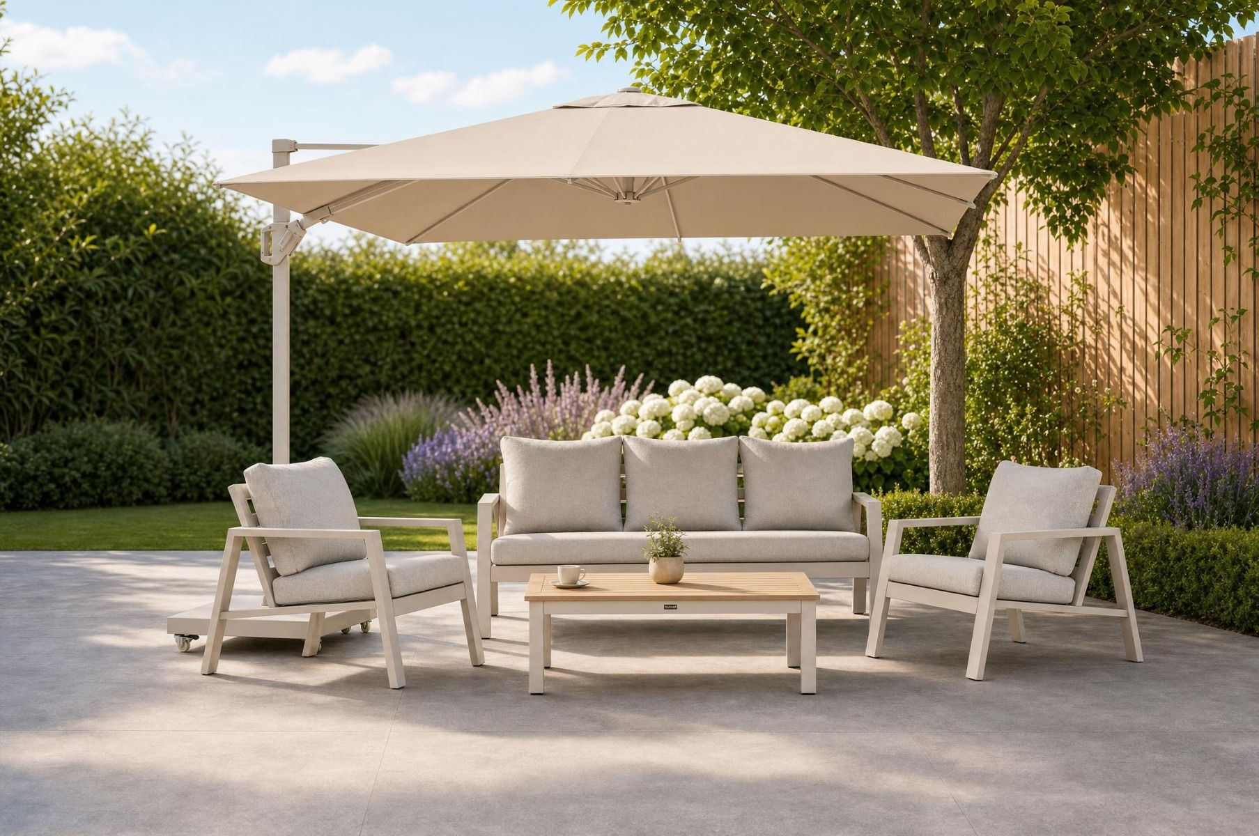 Platinum Challenger zweefparasol 3x3mT2 premium (incl. voet en hoes) champagne