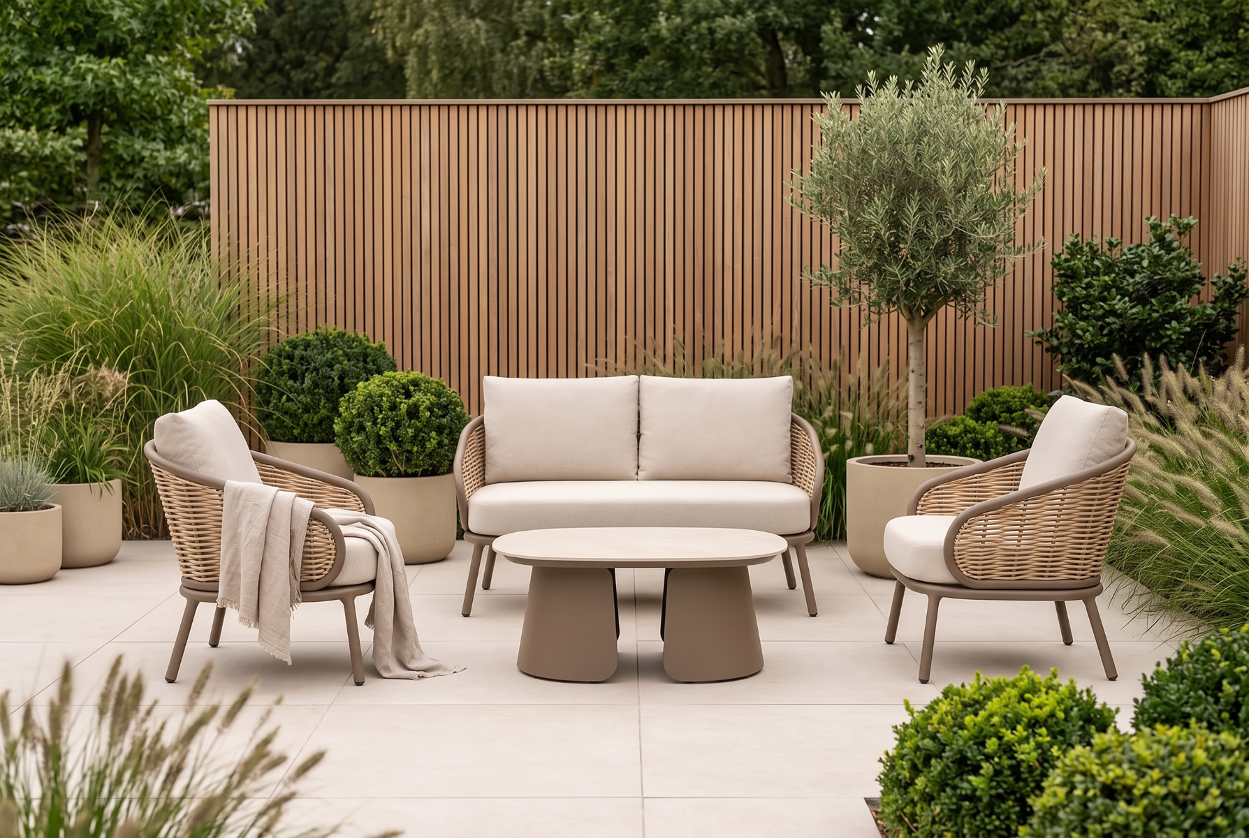 Apple Bee Pine Key/Miyoura stoel-bank loungeset 4-delig