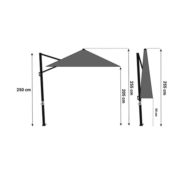Santika Belize Deluxe parasol 300 cm x 300 cm antraciet frame/ mid grey (excl.voet)