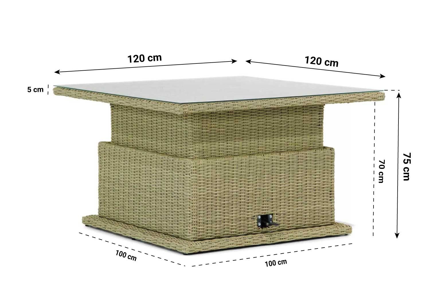 Garden Collections Brampton lounge/dining tafel naturel verstelbaar 120 x 120 cm