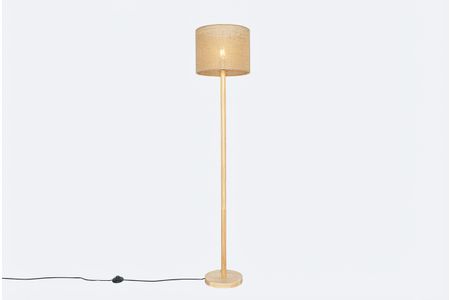 Landelijke vloerlamp hout met linnen kap naturel 32 cm - Mels