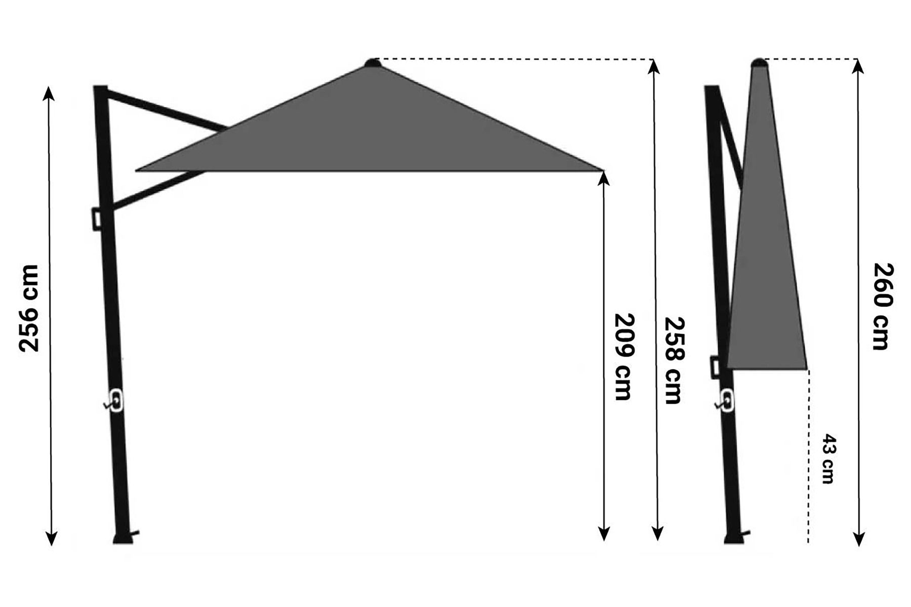 Camello Diego zweefparasol 3x3m S1 (excl. voet)