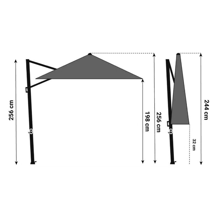 Camello Luna zweefparasol 3x3m S2 Excellent (excl. voet)