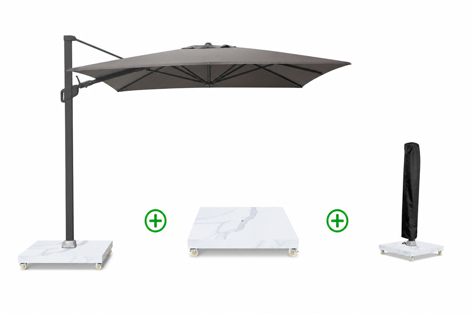 Camello Luna zweefparasol 3x3m S2 Excellent (incl. voet en hoes)