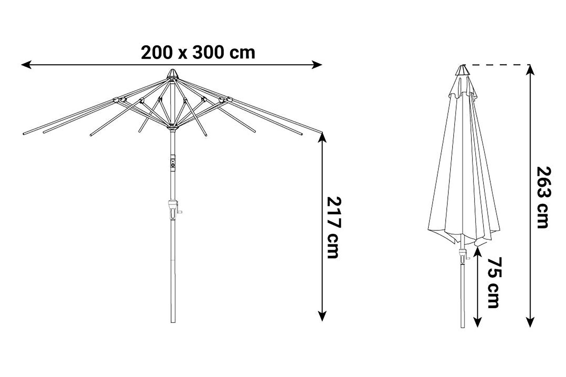 Camello Valerio stokparasol 2x3m (excl.voet)