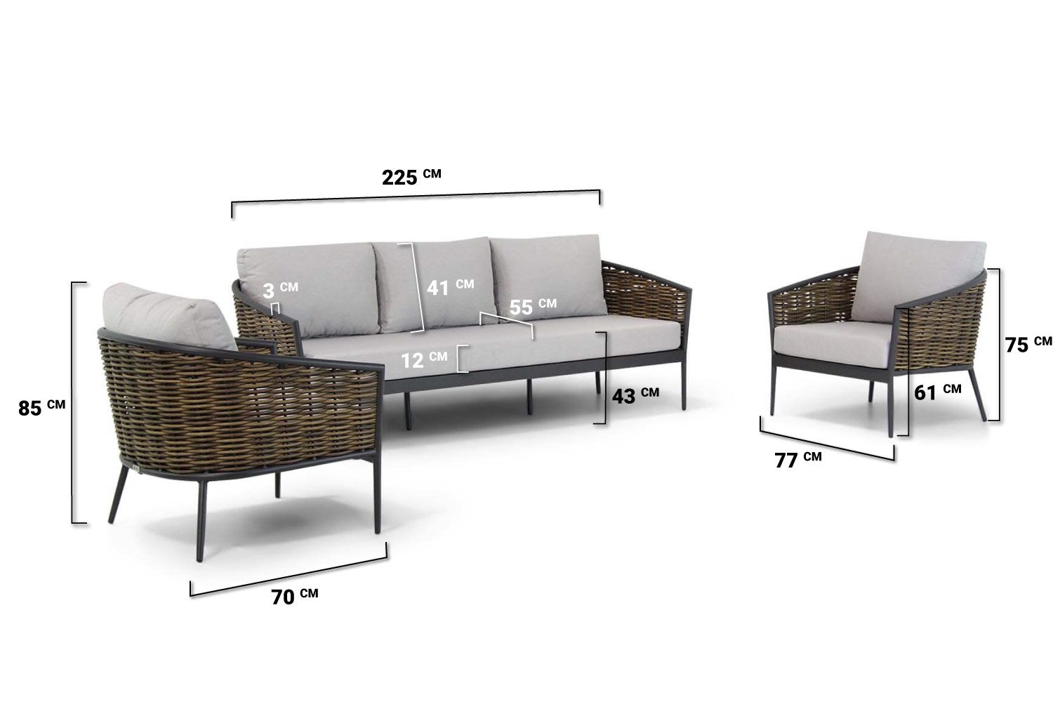 Coco Palm/Pacific 45 cm stoel-bank loungeset 4-delig