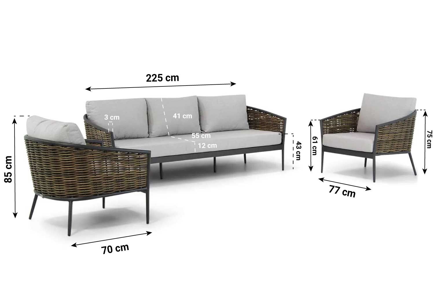 Coco Palm stoel-bank loungeset 3-delig