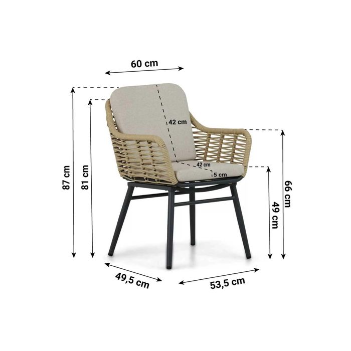 Dining tuinstoel met afmetingen - aluminium met wicker