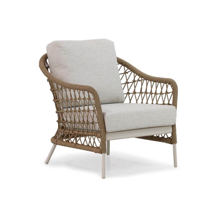 Lounge tuinstoel van aluminium en wicker - zijaanzicht