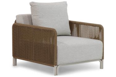 Lounge tuinstoel van aluminium met wicker - zijaanzicht