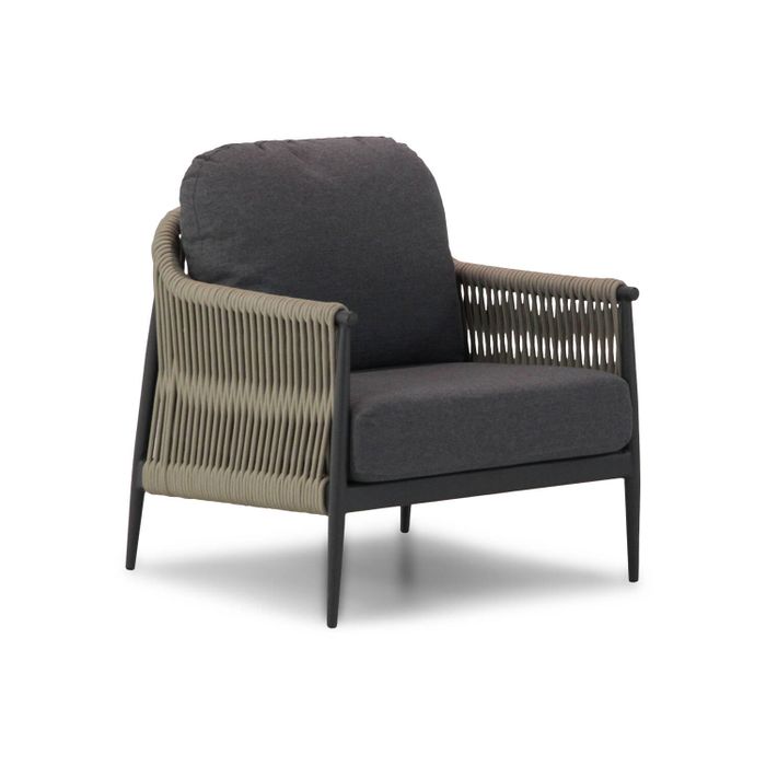 Lounge tuinstoel van antraciet aluminium met rope - zijaanzicht