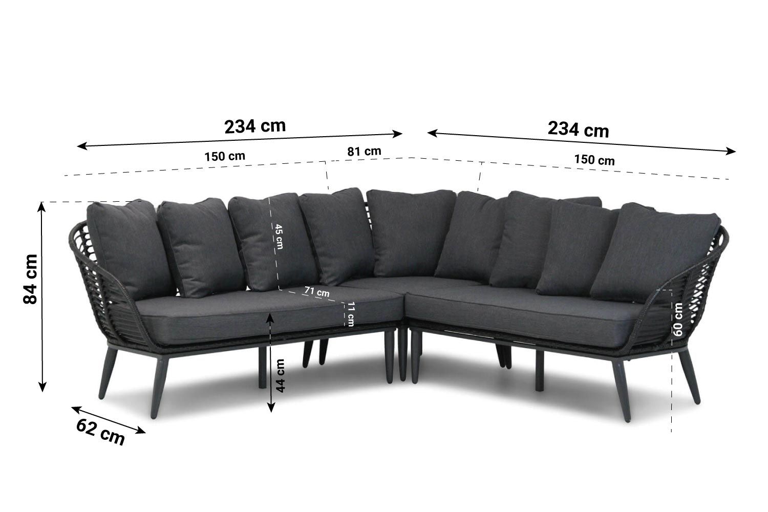 Coco Leonardo/Montana 70 cm/Pacific 60 cm hoek loungeset off black