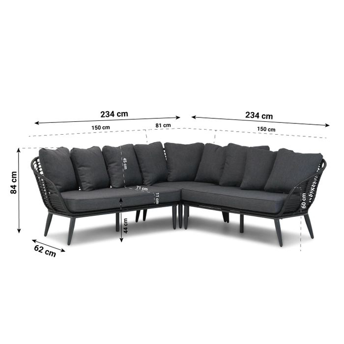 Coco Leonardo/Montana hoek loungeset off black 4-delig Coco Leonardo/Montana hoek loungeset off black 4-delig