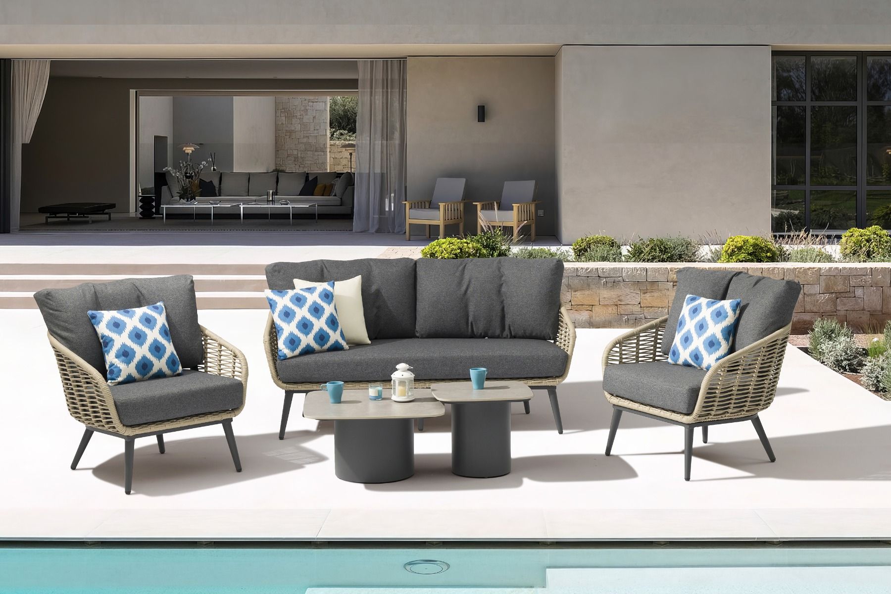 Coco Vinci/Ronda stone stoel-bank loungeset 5-delig