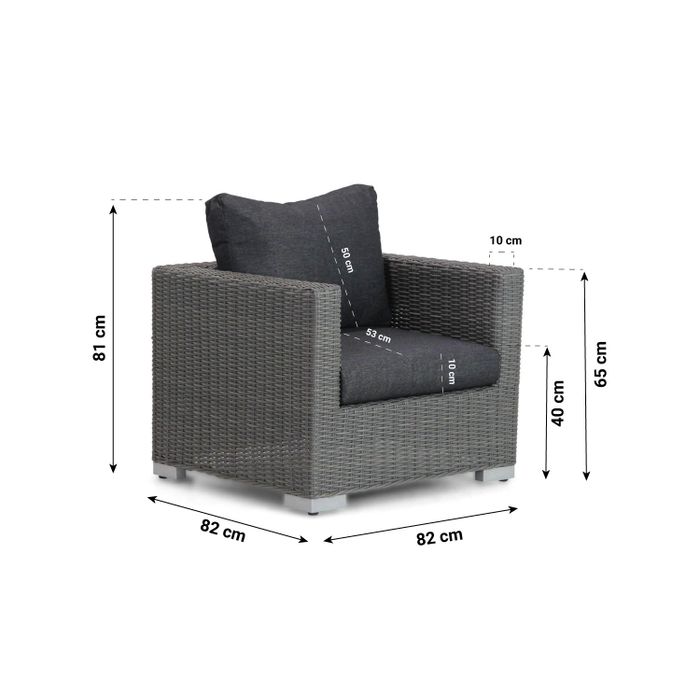Lounge tuinstoel met afmetingen - antraciet wicker
